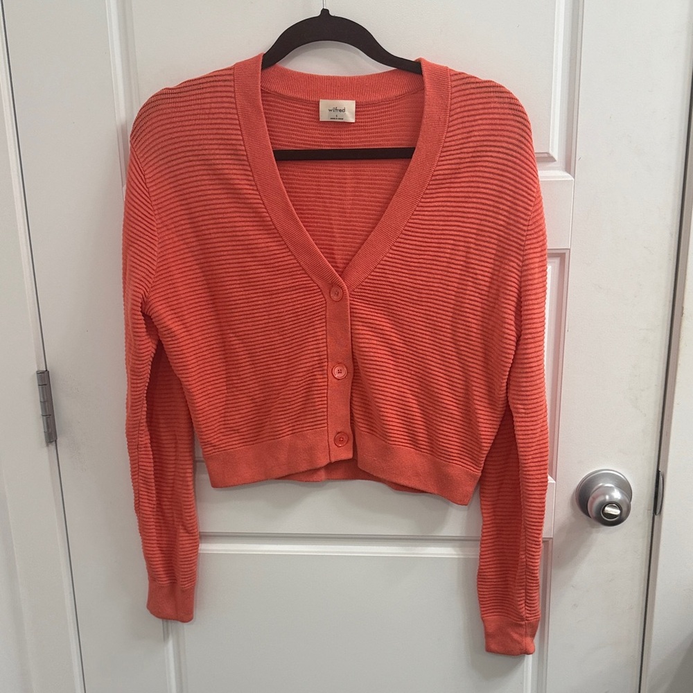 Wilfred Coral Ribbed V-Neck Cropped Cardigan